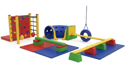 Playground equipment climbing wall tunnel tire swing balance beam mats colorful