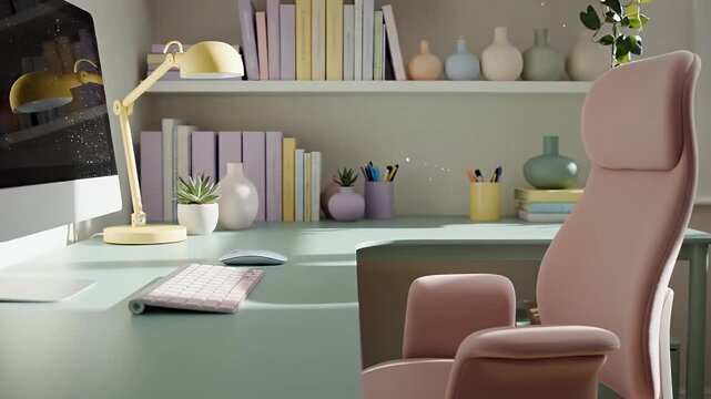 Stylish Home Office Workspace with Pink Chair and Desk Setup.