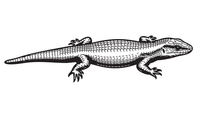 A detailed black and white illustration of a lizard in a classic engraving style, isolated on a white background &mdash; stock vector.