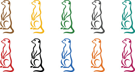 Standing meerkat icons in different colors, Colorful meerkat animal silhouette collection