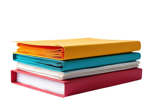 A pile of brightly colored file folders stacked on top of each other, great for office or school use