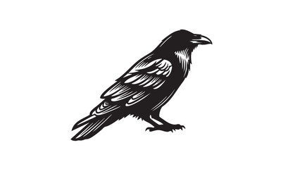 A striking black raven vector illustration depicting a majestic corvid in a watchful profile pose, ideal for various design projects. &mdash; stock vector.