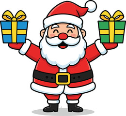 Cartoon Santa Claus Holding Gifts Illustration – Red Suit, Smiling Pose, and Wrapped Presents for Christmas or Holiday Design Assets