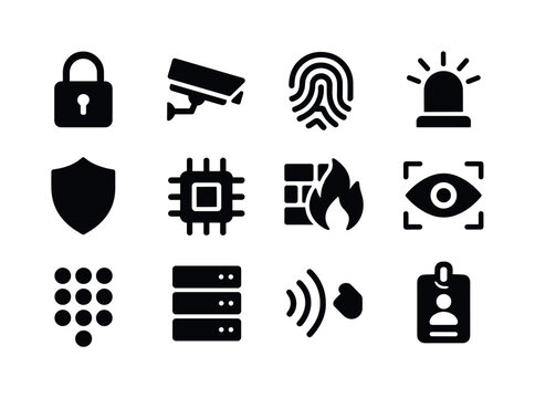 Security Icons Grid. Security Systems. Solid icon set of Securit