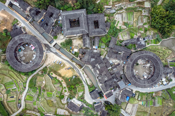 Aerial View of Traditional Tulou Architecture in China