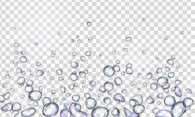 Floating water droplets on transparent background