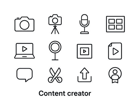 Content Creator Icons. Content Creator. Line icon set of Content