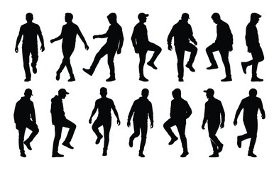 Obraz premium Walking Man Silhouette Set Male Movement Action Pose Collection