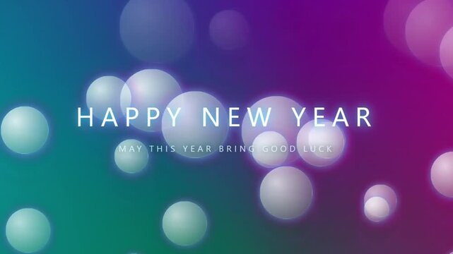 Happy New Year Celebration with Dynamic Spheres on Gradient Background.