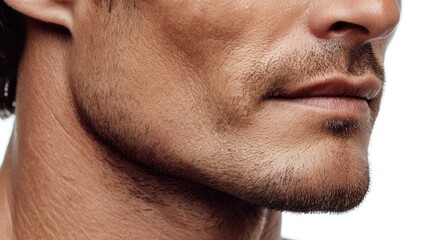 Obraz premium Close-Up Portrait of a Male's Jawline and Facial Features Showcasing Skin Texture and Masculinity