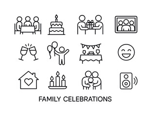Fototapeta premium Family Celebration Icons. Family Celebrations. Line icon set of