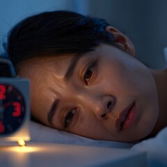 Young Woman Looking Sad Beside Alarm Clock &ndash; Melancholy Portrait