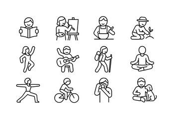 Joyful Activity Icons. People Engaged in Activities That Bring T