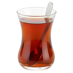 A Glass Of Hot Turkish Tea With A Spoon Inside Isolated On A Transparent Background