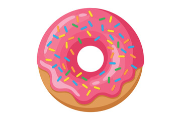 A pink donut with colorful sprinkles, depicted with a ring-shaped cut out