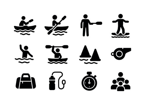 Water Sports Icons. water sports training. Solid icon set of wat