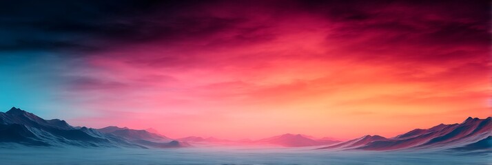 Obraz premium A vibrant, surreal landscape featuring mountains beneath a colorful sky at dusk, blending shades of blue, pink, and orange.