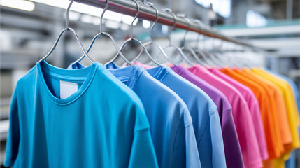 Obraz premium Custom t-shirt heat transfer printing process for personalized apparel merchandise, textile printing equipment in action, creative fashion production, with copy space