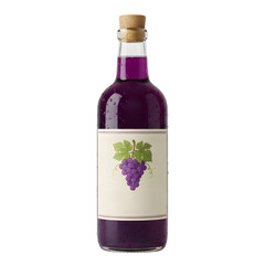 Clear Glass Bottle Full Of Purple Grape Juice And Water Droplets On Bottle With Grape Leaf Label