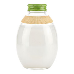 Clear Glass Bottle With Green Cap Filled With White Liquid And Straw Band