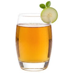Clear Glass Filled With Amber Colored Beverage With Apple Slice Garnish On Rim