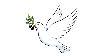 Obraz premium White dove with olive branch symbolizing peace, hope, and freedom, presented as a graphic illustration