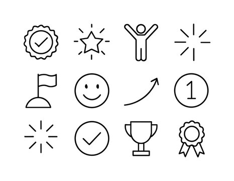Success Icon Set. Success moment. Line icon set of Success momen