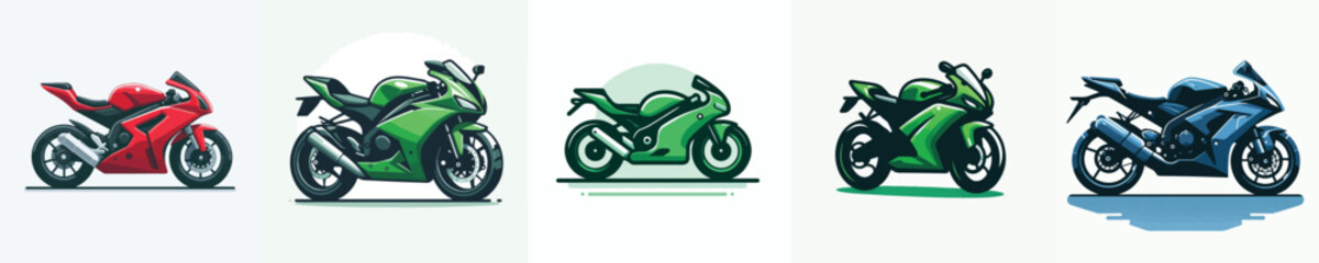 Fototapeta premium Collection of Modern Sport Motorcycles in Vibrant Colors for Design Projects