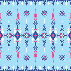 Seamless Geometric Tribal Pattern in Blue and Pink Tones