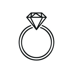 Vector illustration of a golden wedding diamond engagement ring icon within a round metal shape design