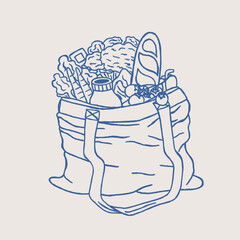 hand drawn grocery bag cartoon illustration