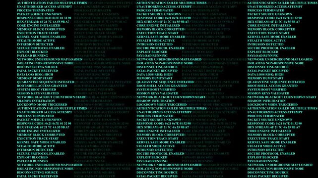 Multiple Blue Digital Computer Code Screens With System Alerts network status