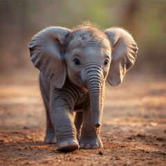 Adorable Baby Elephant Walking in the Wild