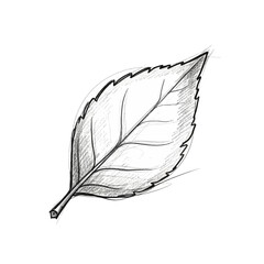 Hand Drawn Sketch of a Single Leaf with Detailed Veins and Serrated Edges.