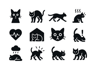 Fototapeta premium Animal Stress Icons. Animal stress indicators. Solid icon set of