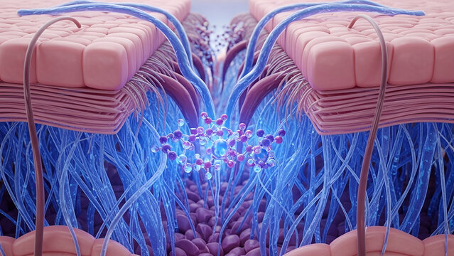 Microscopic view of nerve endings and skin cells, illustrating the complex network of sensory receptors and biological structures