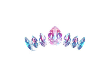 row of luminous faceted jewels in pink, purple, and blue set in a crown shape, no background svg