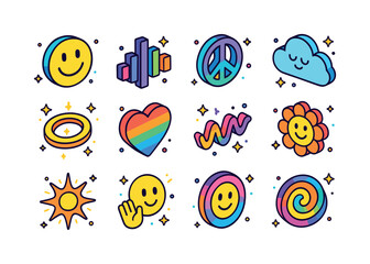 Good Vibes Icons. Good vibes. Colorful isometric vector icons se