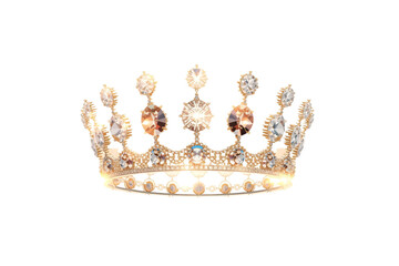 gold and jeweled crown with multiple pearl and diamond accents in a rounded, elaborate design, no background svg
