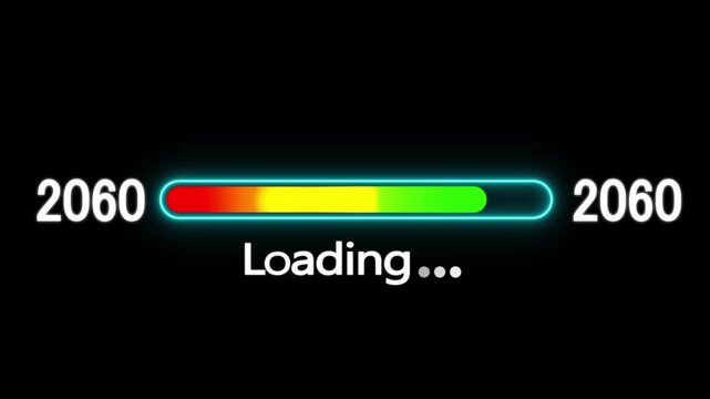 Loading bar animation with year transition 2059 to 2060. New year 2060 loading bar animation. digital loading screen with glowing progress bar and years counter animation with year change.