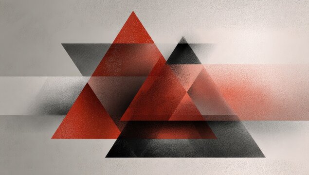 Overlapping geometric shapes red and black triangles, subtle gradients. Abstract design on neutral background - Powered by Adobe