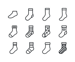 Sock Icon Collection. Socks. Line icon set of Socks: ankle sock,