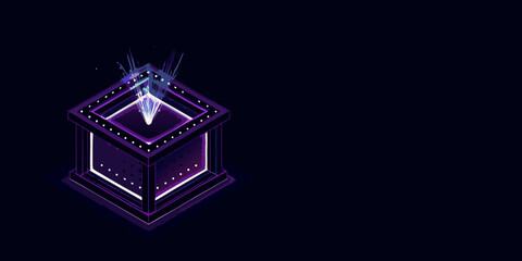 Illuminated geometric structure with glowing energy contained within a dark background