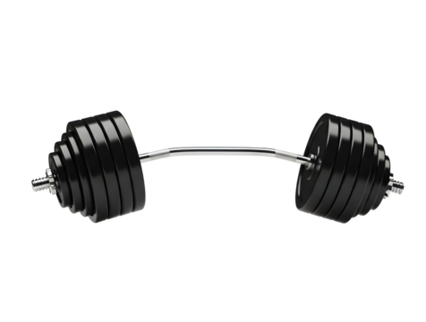 A dumbbell with multiple black weight plates on a transparent background - Powered by Adobe