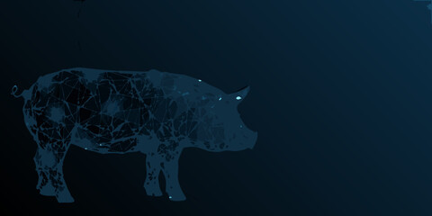 A low poly depiction of a pig against a dark blue background