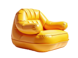 A single yellow inflatable chair on a white background