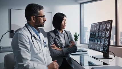 Medical Team Analyzing Brain scans During Diagnostic Consultation in Modern Healthcare Setting