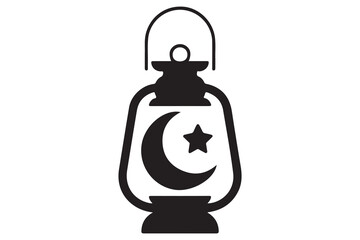 Ramadan lantern silhouette with moon and star on white background
