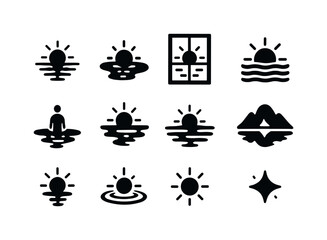 Obraz premium Sunrise Reflection Icons. Sunrise reflections. Solid icon set of