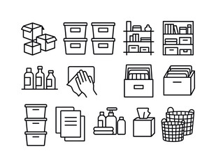 Decluttering Icon Set. Organizing and decluttering scene. Line i